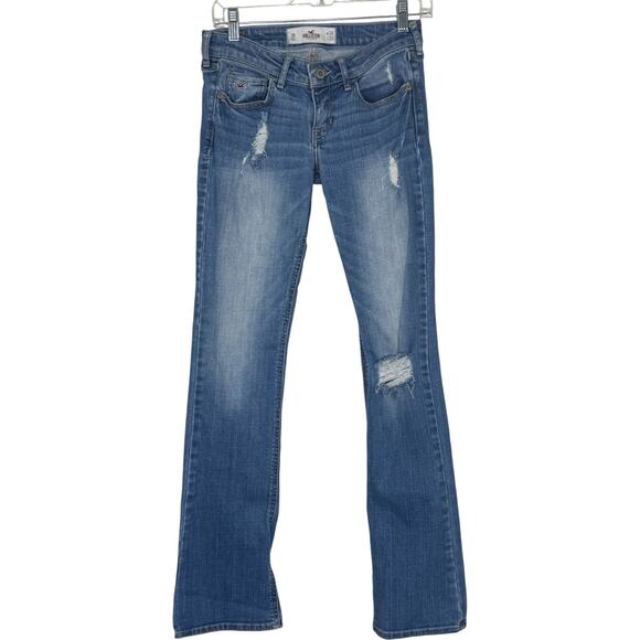 Hollister Jeans 3R W26 L33 Blue Distressed Bootcut Mid Rise Stretch Denim - Picture 1 of 12